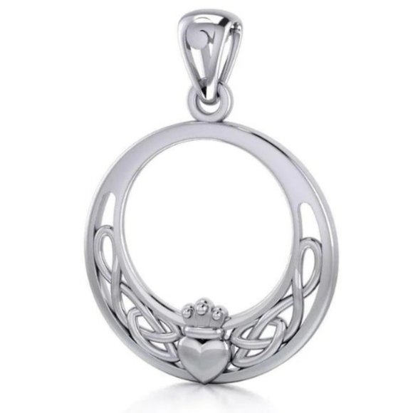 Peter Stone Jewelry - Sterling Silver Celtic Claddagh & Celtic Knotwork Pendant